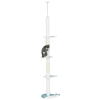 PawHut Árbol Rascador para Gatos de Suelo a Techo Ajustable con 3 Plataforma de Forma de Ola y 1 Bola 55x38x225-255 cm Blanco(m-10)