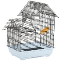 PawHut Gabbia per Uccelli in Metallo con Maniglia, Vassoio Estraibile, Pioli e Altalena, 39x33x47cm, Bianco(m-1)