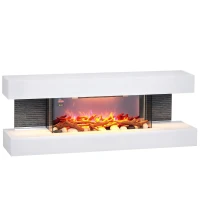 HOMCOM Cheminée électrique 120 cm murale, cadre en verre, effet de flamme LED réglable, télécommande, 2000W(m-10)