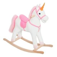 HOMCOM Caballito Balancín de Peluche Balancín Caballo Caballito Madera Juguete de Mecedora para Niños +3 Años 78x28x68cm Forma Unicornio(m-10)