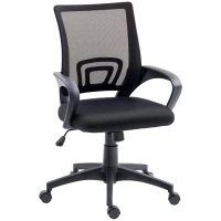 HOMCOM Silla de Escritorio de Malla Giratoria con Altura Ajustable Función de Basculante y Reposabrazos Carga 120 kg Negro(m-10)