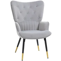 HOMCOM Butaca de Salón Sillón Individual Tapizado en Terciopelo con Respaldo Alto Estilo Moderno 68x72x103 cm Gris Claro(m-1)