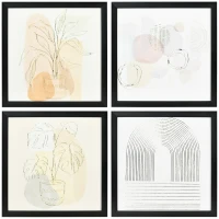 HOMCOM Set de 4 Cuadros en Lienzo de Pintura Abstracta Decoración Elegante para Dormitorio Salón 33x33 cm Multicolor(m-1)