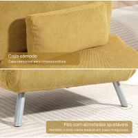 HOMCOM Sofá Cama Individual 3 em 1 Poltrona Cama Dobrável com Encosto Ajustável de 5 Níveis e Almofada 80x75x83 cm Amarelo(m-7)