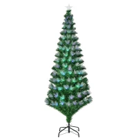 HOMCOM Árbol de Navidad de Fibra Óptica de 180 cm con 230 luces 7 Colores y Estrella en la Copa Ø84x180 cm Verde(m-10)
