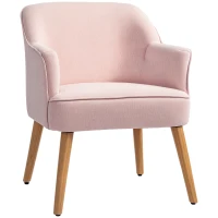 HOMCOM Butaca de Salón Moderna Sillón Individual Tapizado en Lino con Patas de Madera Carga 120 kg 64,5x65x79,5 cm Rosa(m-10)