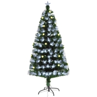 HOMCOM Sapin de Noël Artificiel Lumineux 120H cm Fibre Optique LED + 20 Ampoules + Support Pied 130 Branches étoile Sommet Brillante Vert