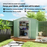 Outsunny Abri de Jardin 2,5 m² - Remise pour Outils avec Fondation - cabanon Porte verrouillable - tôle d'acier Vert clair(m-4)