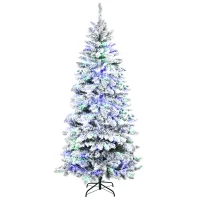 HOMCOM Sapin de Noël artificiel lumineux 210 cm arbre de Noël enneigé avec 10 modes d'éclairage multicolore 829 branches vert(m-11)