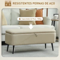 HOMCOM Banco de Armazenamento Estofado em Linho com Tampa Abatível e Pés de Aço Carga Máxima 150kg 101x38,5x44,5 cm Bege(m-5)