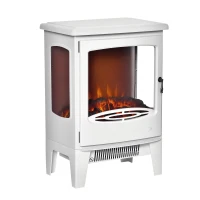 HOMCOM Camino Elettrico Effetto Fiamma e 3 Lati Aperti, Temperatura Regolabile 900W-1800W, Protezione da Surriscaldamento, Copertura 20-25m², 39x26x54.8cm, Bianco(m-1)