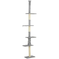 PawHut Árbol para Gatos de Suelo a Techo 225-275 cm Torre para Gatos con Múltiples Plataformas Sistema de Antivuelco Gris Claro(m-1)