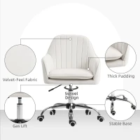 HOMCOM Velvet-Feel Office Chair with Adjustable Height and Wheels - Cream White(m-5)