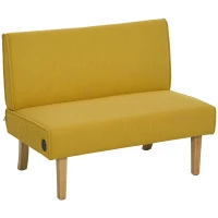 HOMCOM Sofá de 2 Plazas Tapizado en Pana con 2 Puertos USB 1 Puerto Tipo-C y Patas de Madera Carga 240 kg 110x60x85 cm Amarillo(m-1)