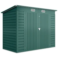 Outsunny Abrigo de Jardim 2,7m² 249x121x183 cm Abrigo de Exterior com Porta Dupla 2 Ventilaç4oes e Trava Abrigo para Pátio Verde(m-1)