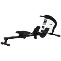 Rameur d'appartement pliable - Aosom.fr x FFHandball - 8 niveaux de résistance magnétique, écran LCD - acier noir blanc(m-10)