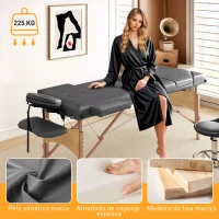 HOMCOM Marquesa de Massagem Dobrável Portátil com Altura Ajustável Apoio de Cabeça Apoios de Braço Acolchoados 215x60x64-89 cm Cinza(m-7)