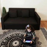 HOMCOM Sofá Cama de 2 Lugares Estofado em Algodão com 2 Almofadas Apoio para os Braços e Armazenamento 152x101x81cm Cinza Carvão(m-7)