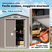 Outsunny Casetta da Giardino Porta Utensili in Lamiera con Porte Scorrevoli, 213x130x185 cm, Grigio(m-5)