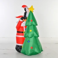 HOMCOM Árbol de Navidad Inflable 184 cm con Luces LED Decoración Navideña Hinchable con Papá Noel y Pingüino para Fiestas Interiores y Exteriores 123x80x184 cm Multicolor(m-1)