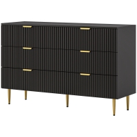 HOMCOM Kommode 6 Schubladen Schlafzimmer-Kommode Aufbewahrungsmöbel modern mit Griffen und goldenen Beinen, 120 x 40 x 76,5 cm, Schwarz