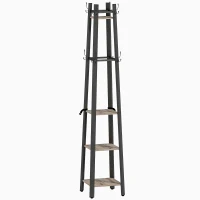 HOMCOM Industrial-Style Four Shelf Coat Stand - Grey/Black(m-1)