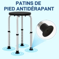 HOMCOM Tabouret de Douche réglable en Hauteur siège de Douche Ergonomique Pieds antidérapants Charge Max. 136 Kg alu HDPE Noir(m-6)