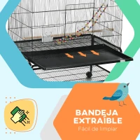 PawHut Jaula para Pájaros con Ruedas Comederos Perchas Bandeja Extraíble y Estante Inferior 97x58x160 cm Negro(m-6)