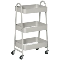 HOMCOM Carrito Auxiliar con Ruedas Carro de Almacenaje de 3 Niveles para Baño Salón Cocina Oficina 45x31x79,4 cm Gris(m-10)