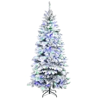 HOMCOM Árbol de Navidad Artificial con 250 Luces LED 210 cm Árbol Nevado con 829 Ramas Base Plegable de Metal Ø112x210 cm Verde