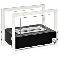 HOMCOM Biokamin Ethanol Kamin Bio Ethanol Brenner 1,5L Brenndauer kein Rauch Metall gehärtetes Glas Schwarz+Weiß 39,5 x 25 x 30 cm(m-1)