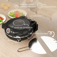 HOMCOM Forno para Pizza 1200W Forno Pizza Eléctrico com Temporizador 15 min Temperatura até 430℃ 34,5x35x16,5 cm Preto(m-6)