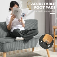 HOMCOM Modern Corduroy Double Seat Sofa w/ Wood Frame Foam Padding High Back Soft Comfortable Compact Couch Grey(m-7)