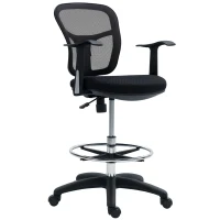 HOMCOM Scaun de Birou Rotativ cu Inel pentru Sprijinirea Picioarelor și Spătar Curbat, 55x58x94 cm, Negru(m-1)