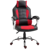 HOMCOM Sedia da Gaming Reclinabile con Supporto Lombare e Poggiatesta in Pelle PU, Rosso e Nero(m-1)