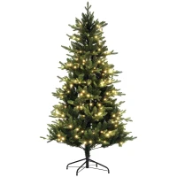 HOMCOM Árbol de Navidad Artificial 180 cm con 350 Luces LED 726 Ramas y Soporte de Acero Árbol Navideño para Interior Verde(m-10)