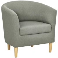 HOMCOM Poltrona Moderna a Pozzetto in Tessuto Effetto Lino con Gambe in Legno, 74x63x73cm, Grigio(m-1)