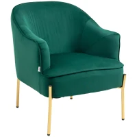 Fotoliu dormitor din material textil cu efect catifea HOMCOM cu picioare din otel auriu, 62x69x75 cm, verde(m-10)