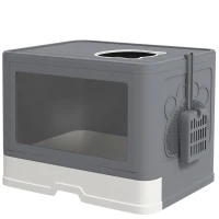 PawHut Arenero para Gatos Cubierto con Pala Cepillo 2 Puertas Entrada Principal y Salida Superior 48,5x38x36,5 cm Gris(m-1)