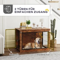 PawHut Hundebox, Transportbox für Hunde, Aufenthaltsbox, für Haustiere, 2 verschließbare Türen, 98 x 60 x 65,5 cm, Braun(m-6)