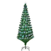 HOMCOM Árbol de Navidad de Fibra Óptica de 180 cm con 230 luces 7 Colores y Estrella en la Copa Ø84x180 cm Verde(m-1)