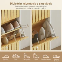 HOMCOM Sapateira Estreita com 3 Portas de Bambu Prateleiras Ajustáveis para 18 Pares de Sapatos 60x24x118 cm Branco e Madeira(m-5)