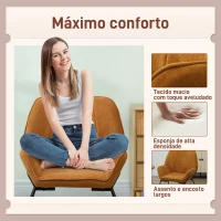 HOMCOM Poltrona Sala de Estar Moderna Poltrona de Leitura com Assento Largo e Acolchoado Estofada em Veludo Pés de Metal 70x67,5x87 cm Marrom(m-4)