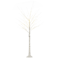 HOMCOM Kunstbaum, Kunstbirke, mit LED-Beleuchtung, warmweiß, realistische, weiße Rinde, 22 x 22 x 180cm