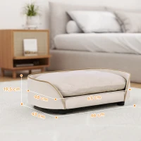 PawHut Sofá para perro, sofá para mascotas con cojín extraíble y funda lavable 66 x 43 x 19,5 cm beige(m-3)