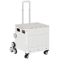 HOMCOM Carrito de la Compra Plegable con 2 Ruedas para Subir Escaleras Ángulo y Longitud de Mango Ajustable 48x43x95 cm Blanco(m-10)