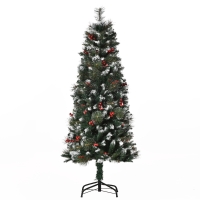 HOMCOM Árbol de Navidad Artificial con Nieve 150 cm con 360 Ramas 38 Bayas Decoración Navideña para Interiores Verde