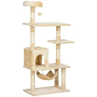 PawHut Árbol Rascador para Gatos Grande 70x40x152 cm Torre para Gatos con Múltiples Plataformas Cueva Hamaca Postes Beige(m-1)