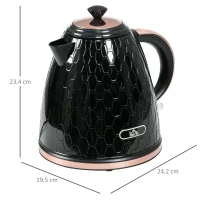 HOMCOM Hervidor de agua, 2200W, Ventana transparente, Filtro, Hervidor rápido, Negro(m-3)