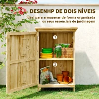 Outsunny Armário de Jardim em Madeira 63,5x40x90 cm Armário de Exterior para Armazenamento de Ferramentas com 2 Prateleiras Madeira(m-4)